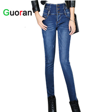 {Guoran }women stretch jeans trouser Plus size 34 33  for ladies skinny sexy fashion pencil pants thick velvet warm pants 2024 - buy cheap