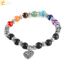 CSJA-Pulseras de arcoíris de 7 chacras para mujer, colgante de corazón, joyería Vintage Bohemia para mujer, Cristal púrpura, ónix rojo, Reiki, Yoga, cu1, Mala, E281 2024 - compra barato