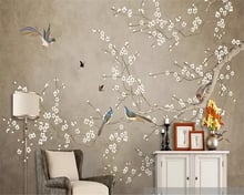 Custom wallpaper retro hand-painted flowers and birds TV background wallpaper home decoration living room 3d wallpaper 2024 - buy cheap