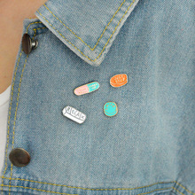 2018 new capsule pill dripping oil brooch fashionable fashionable female franc denim enamel badge 2024 - buy cheap