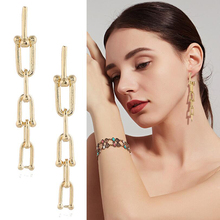 Amaiyllis Simple Geometric Chain Link Statement Stud Earrings For Women Shiny Long Alloy Pendant S925 Silver Pin Post Earrings 2024 - buy cheap