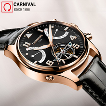 Carnival Sport Skeleton Tourbillon Watch Men Automatic Mechanical Watches Mens Leather Wristwatch Diving Clock montre homme 2024 - buy cheap
