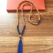 MXR0999 Lapis Lazuli 108 Mala Beads Third Eye Chakra Necklace Yoga Meditation Rudraksha Prayer Beads Bohemian Tassel Necklace 2024 - buy cheap