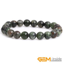 GEM-inside Natural 6mm 8mm Green Color Dendritic Green Jades Round Shape Beaded Stretch Fashion 7 Inches Bracelet Women 2024 - buy cheap