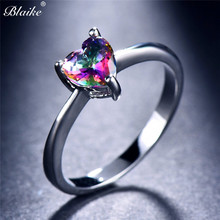 Blaike White Fire Opal Stone/Rainbow Zircon Heart Rings For Women  Silver Color Birthstone Ring Engagement Jewelry 2024 - buy cheap