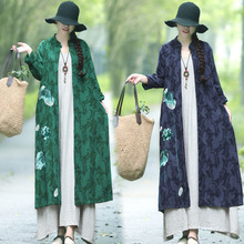 spring new national wind women's cotton and linen slim long trench coat Outwear Vintage Women's long-sleeved cardigan Trench 2024 - buy cheap