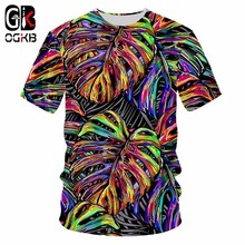 OGKB, camisetas 3d para hombre/mujer, gran oferta 2018, camiseta estampada con hojas coloridas y cuello redondo, camiseta Harajuku para hombre 7xl 2024 - compra barato