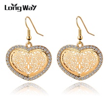 LongWay Gold Color Drop Earrings For Women Pendientes Austrain Crystal Brincos Statement Wedding Big Heart Earrings SER140390 2024 - buy cheap