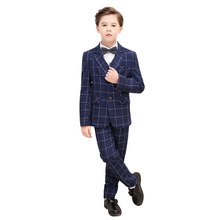 Terno formal de casamento para meninos, traje em estilo britânico, blazer xadrez + calças, roupas para crianças, show, piano de festa, fantasia 2024 - compre barato