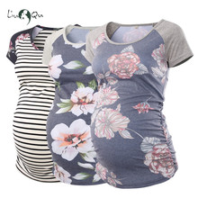 Camisetas para grávidas floral roupas para grávidas lado ruched impressão vintage gravidez camisa das mulheres roupas 2024 - compre barato