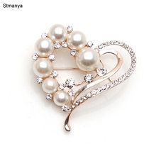 Fashion lovely Heart-shaped pearl brooch exquisite bride wedding cloak Shawl Scarf Buckle Pin party jewelry H1054 2024 - buy cheap