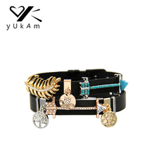 YUKAM-Árbol de la vida de cristal deslizante, corazón de amor Cruz, flecha, cuentas verdes, palmera, hoja, dijes deslizantes para pulsera, fabricación de joyas 2024 - compra barato