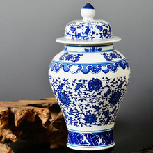 Antigo azul e branco porcelana lótus tanque geral frascos de gengibre mobiliário doméstico jingdezhen cerâmica vaso decoração 2024 - compre barato