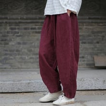 ORIGOODS Solid Cotton Linen Harem Pants Women Elastic waist Vintage Autumn Pants Gray Red Linen 2018 Women Harem Trousers D050 2024 - buy cheap