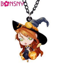 Bonsny Acrylic Halloween Anime Magic Witch Necklace Pendant Chain Collare Party Costume Jewelry For Women Girls Teens Gift Charm 2024 - buy cheap