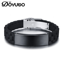 DOYUBO Fashion Men's Black Gun Plated Stainless Steel Bangles Silicon Bending Card Bracelets Engraved Logo&Names Jewelry DD067 2024 - buy cheap