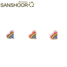 SANSHOOR Rainbow Heart Keeper Slide Charms Fit 8mm Wide Wrap Leather Mesh Bracelet For Toddler Childs Women Christmas Gifts 6pcs 2024 - buy cheap