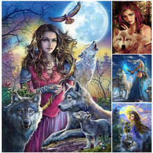 Animal wolves girl square 5D diy Needlework embroidery pattern resin mosaic diy diamond painting 3d cross stitch kits room decor 2024 - buy cheap