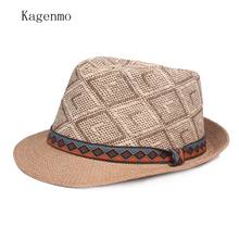 Kagenmo-sombrero de paja de Jazz para hombre y mujer, sombrero de paja de estilo Casual para exteriores, sombrero de moda para ocio, sombrero Retro para caballero, paja transpirable 2024 - compra barato