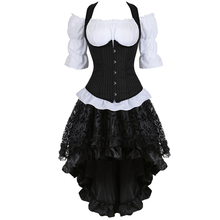 Conjunto de vestido de espartilho tiras de saia burlesco top colete stripe bustier corset lingerie pirata plus size preto 3 peças sexy cosplay 2024 - compre barato