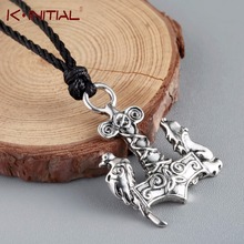 Kinitial-Colgante Vintage nórdico Odín Vikingo, Lobo y Cuervo, collar de pájaros de animales antiguos, Mjolnir, joyería de Talismán 2024 - compra barato