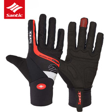 Santic-Guantes de Ciclismo de Invierno para hombre, protectores de manos de dedo completo de Gel para bicicleta, acolchados, a prueba de viento, para Guantes de bicicleta de carretera de montaña 2024 - compra barato