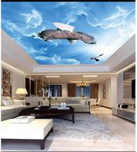 Papel de pared para fotografía que 3d, murales de techo, cielo azul, nubes blancas, águila, fondo interior, decoración del hogar 2024 - compra barato