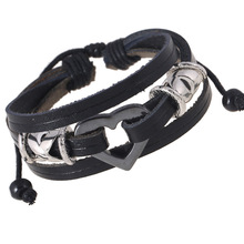 Pulsera con abalorio de piedra negra Natural para mujer, brazalete multicapa de cuero genuino negro y marrón, hecho a mano, joyería con gancho de cordón de cáñamo 2024 - compra barato