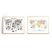 Animal World Map Nursery Wall Art Canvas Painting Scandinavian Posters and Prints Cute Cartoon Animals Pictures Kids Room Decor 2024 - buy cheap