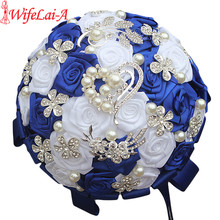 WifeLai-A Royal Blue White Brooch Wedding Bouquets Silk Rhinestone Artificial Rose Flowers Bridesmaid Mariage Bouquets W125-2 2024 - buy cheap