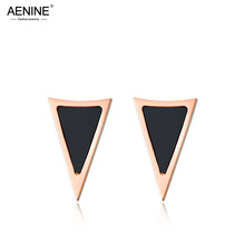 AENINE Classic Triangle Black Shell Stud Wedding Earrings For Women Stainless Steel Female Earrings Jewelry Brincos AE17052 2024 - buy cheap