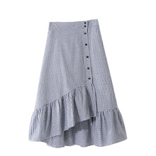 Falda larga de algodón con volantes para mujer, falda de sirena a cuadros, color blanco y negro, de cintura alta, WZ814 2024 - compra barato