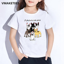 Детская летняя футболка с коротким рукавом для девочек и мальчиков, Детская футболка с мультяшным принтом французского бульдога, забавная повседневная детская одежда, HKP2148 2024 - купить недорого