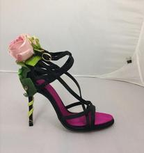 Carpaton 2019 Summer Newest Rose Flower Decorations High Heel Sandals Sexy Open Toe Ankle Strap Wedding Heels Crystal Dress Shoe 2024 - buy cheap