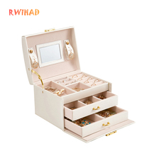 Caja organizadora de joyería de PU, organizador de maquillaje, pulseras, pendientes y anillos, caja de embalaje, contenedor de collar, regalo para niña 2024 - compra barato