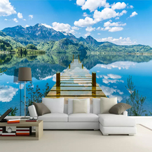 Custom Mural Wallpaper Room Blue Sky White Clouds Wooden Bridge Lake Water Nature Landscape 3D Creative Space Art Wall Painting 2024 - buy cheap