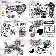 Máscara de tatuagem temporária à prova d'água, coruja, bússola, leão, adesivo, escola antiga, andorinha, caveira, flash, tatuagens, arte corporal, braço, masculino 2024 - compre barato