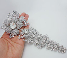 Bride Luxury Romantic  7.87" Long Flower Leaf Brooch pins Clear White Rhinestone Crystal High Quality Woman Jewelry 2024 - buy cheap