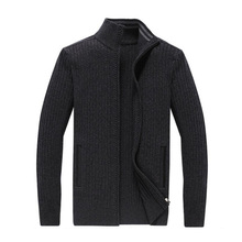 New fashion sweater men knit cardigan XL thick casual sweater coat casual solid color high collar autumn and winter sweater coat 2024 - buy cheap