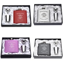 Personalized Engraved 6oz Hip Flask Set Funnel 2 Cups Stainless Steel Funnel Candy Box Groomman Wedding Usher Decor Favor 2024 - buy cheap