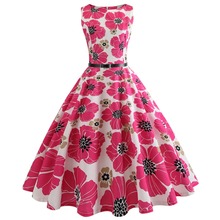 New summer Rose red floral painting Party Dresses Women Dress 50s 60s Retro A-Line Vintage Dress With Belt sexy dancing dress 2024 - buy cheap