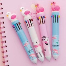 Bolígrafo de prensa bolígrafo de 10 colores con diseño de flamenco, Animal de dibujos animados Kawaii, estilo multicolor para niños, papelería escolar, regalo 2024 - compra barato