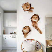 Pegatina de pared de gatos en 3D, pegatinas de baño con Vista de agujero, calcomanías de vinilo de animales vívidos, Póster Artístico, decoración del hogar y baño 2024 - compra barato