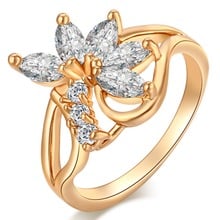 Модные Австрийские хрустальные кольца с золотым камнем и цветком, Свадебные обручальные роскошные кольца с фианитом для женщин, оптовая продажа 2024 - купить недорого
