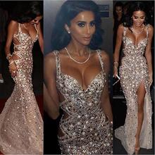 Sparkly Beaded Crystal Mermaid Prom Dresses 2022 Luxury Abiti Da Cerimonia Da Sera Side Split Formal Women Evening Gowns Party 2024 - buy cheap
