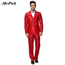 2016 New Shiny Red Double Breasted Men's Wedding Suits Party Tuxedo Costume Homme Ternos Masculino Mariage Suits GZSuit0003 2024 - buy cheap