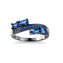 Anéis pretos e elegantes de zircônia cz, joias cheias azuis, unissex, para festa, noivado, casamento, anéis para homens e mulheres 2024 - compre barato