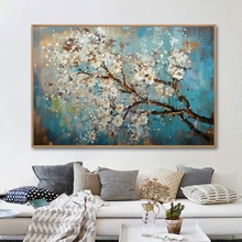Quadro de decoração artística moderna para casa artirx, pintura a óleo na tela para sala de estar, flor de ameixa, árvore branca 2024 - compre barato