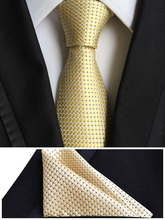 8cm Top Designer Formal Ties High Quality Woven Necktie Sets Yellow Checkers with Black Dots Handkerchief 2024 - buy cheap