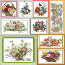 Joy Sunday Flower Basket Series Counted DIY Hand Cross Stitch 11CT 14CT DMC Printed Cloth for Embroidery Home Decor Needlework 2024 - buy cheap